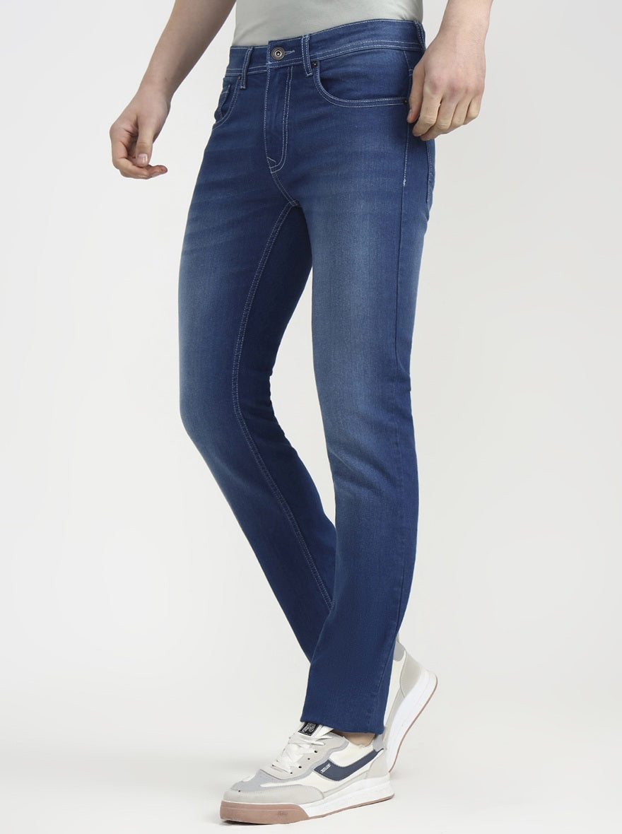 Mid Blue Solid Narrow Fit Jeans | Greenfibre