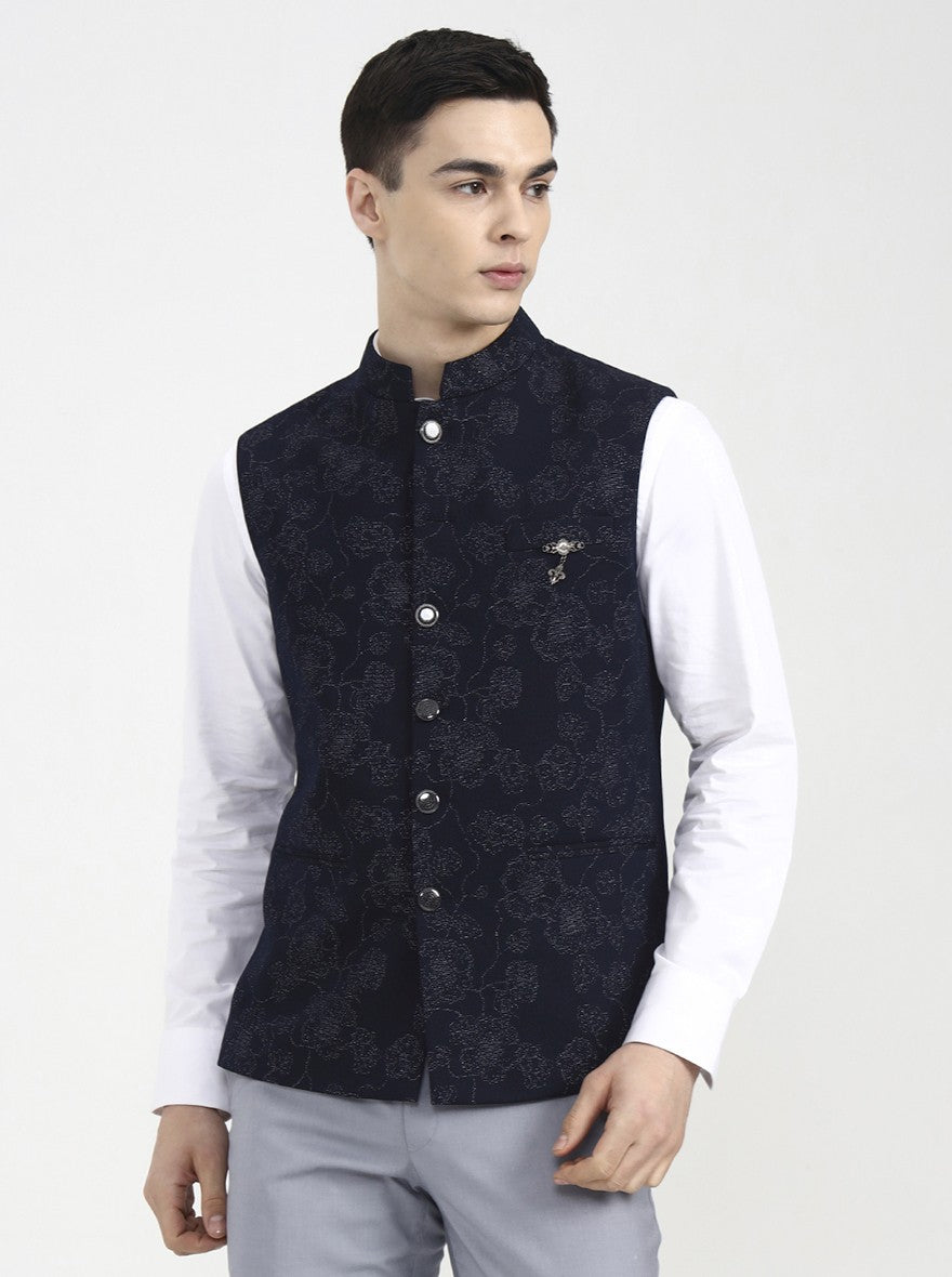 Blue Printed Regular Fit Waistcoat | Wyre