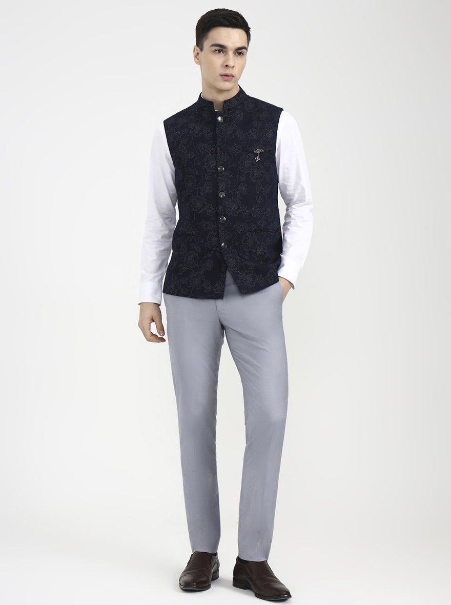 Blue Printed Regular Fit Waistcoat | Wyre