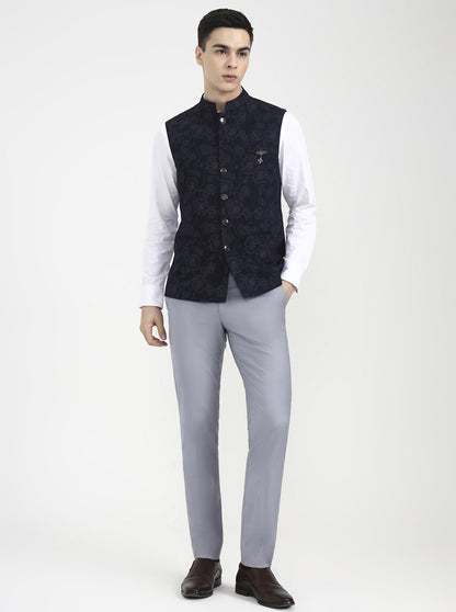 Blue Printed Regular Fit Waistcoat | Wyre