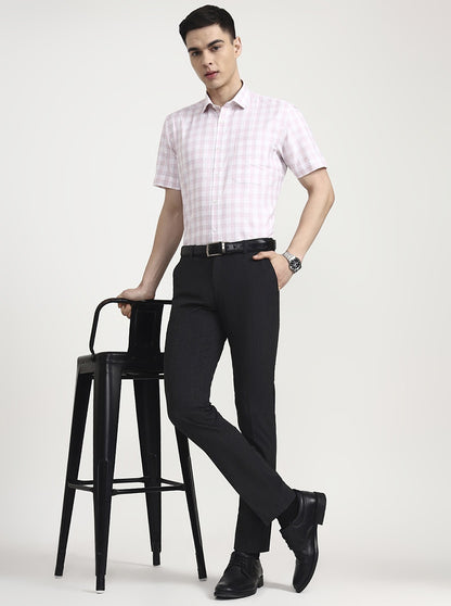 Dark Grey Solid Super Slim Fit Formal Trouser | JadeBlue Youth