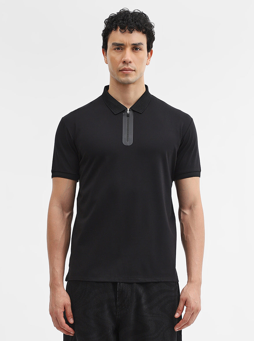 Black Solid Slim Fit Polo T-Shirt | JadeBlue