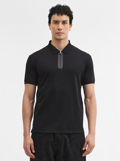 Black Solid Slim Fit Polo T-Shirt | JadeBlue