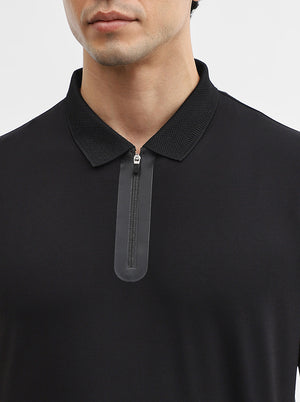 Black Solid Slim Fit Polo T-Shirt | JadeBlue