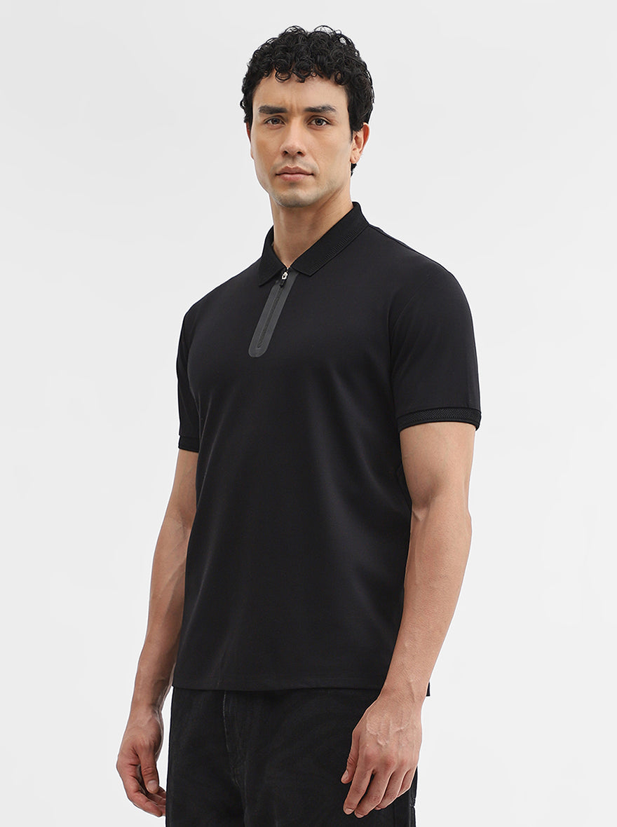 Black Solid Slim Fit Polo T-Shirt | JadeBlue