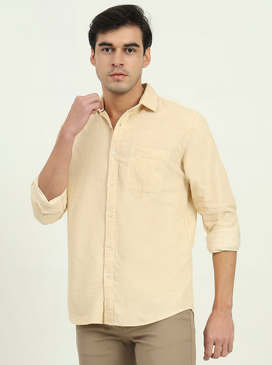 Beige Solid Slim Fit Casual Shirt | JadeBlue