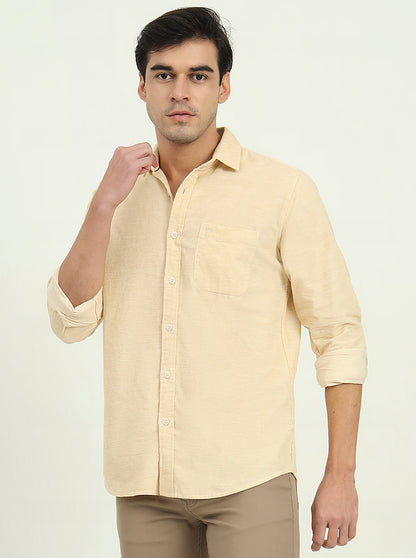 Beige Solid Slim Fit Casual Shirt | JadeBlue