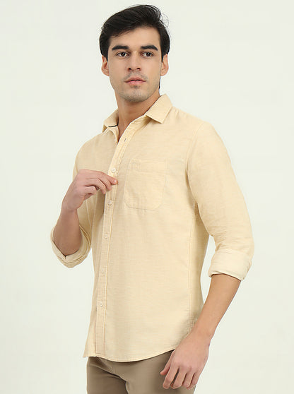 Beige Solid Slim Fit Casual Shirt | JadeBlue