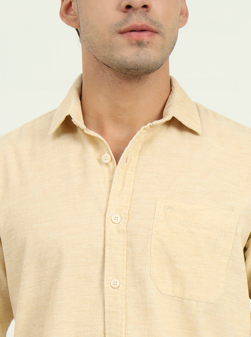 Beige Solid Slim Fit Casual Shirt | JadeBlue