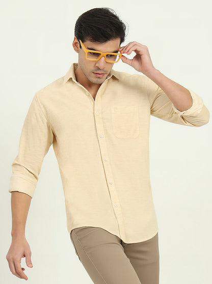 Beige Solid Slim Fit Casual Shirt | JadeBlue