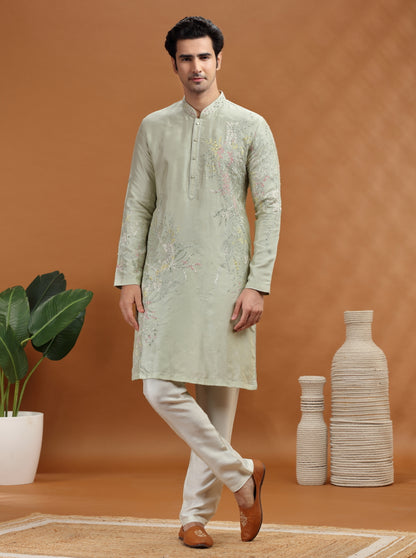 Pista Green Embroidered Kurta | TULA