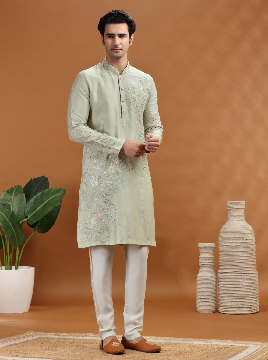 Pista Green Embroidered Kurta | TULA