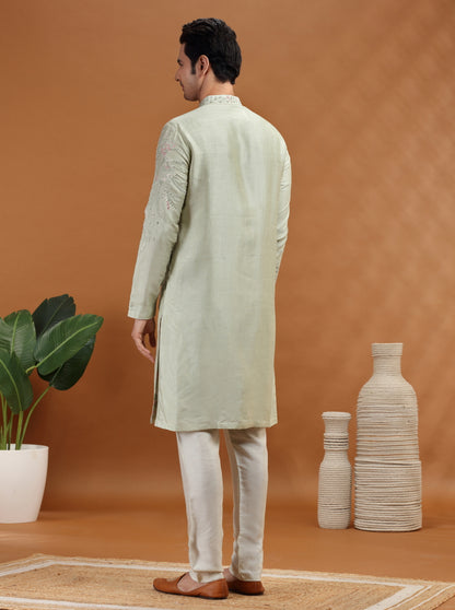 Pista Green Embroidered Kurta | TULA