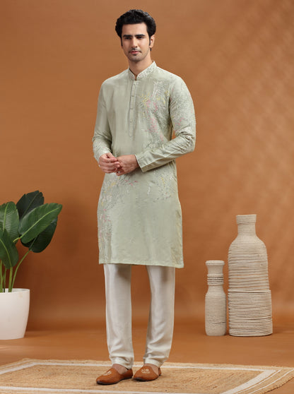 Pista Green Embroidered Kurta | TULA