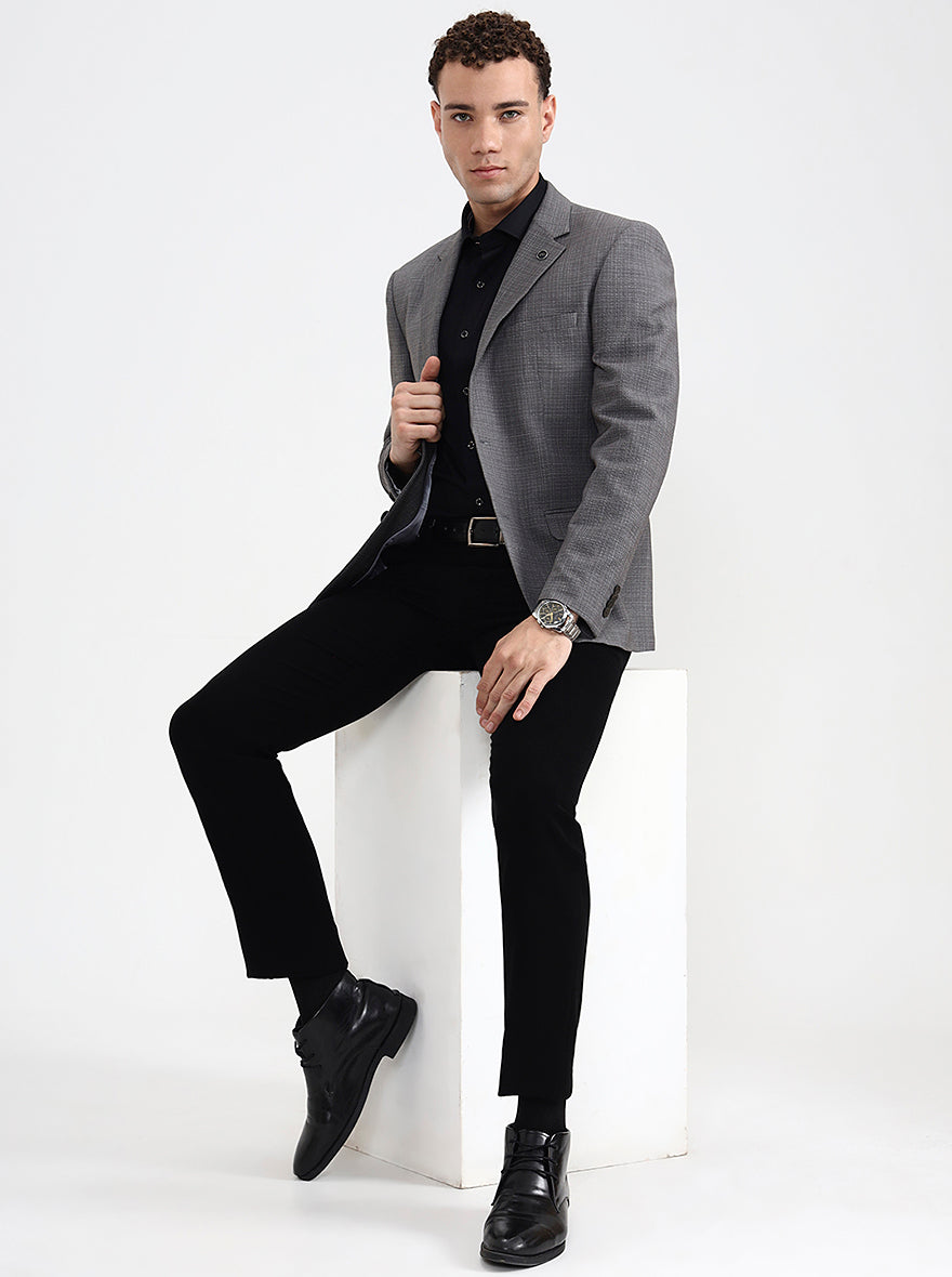 Grey Solid Regular Fit Blazer | Wyre
