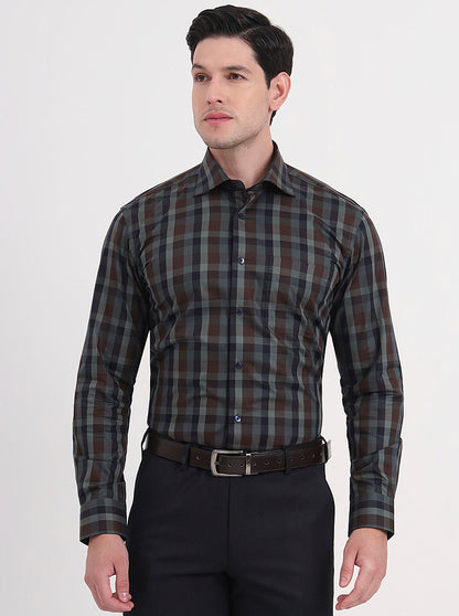 Maroon & Blue Checked Slim Fit Formal Shirt | Metal