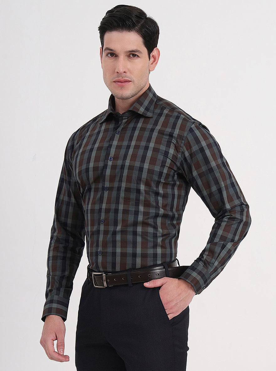 Maroon & Blue Checked Slim Fit Formal Shirt | Metal