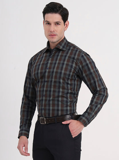 Maroon & Blue Checked Slim Fit Formal Shirt | Metal