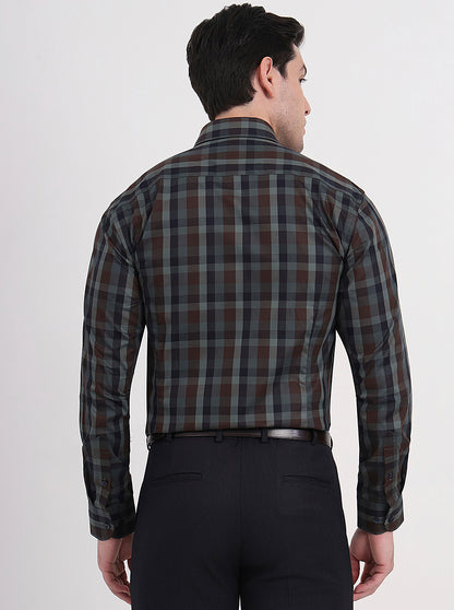 Maroon & Blue Checked Slim Fit Formal Shirt | Metal