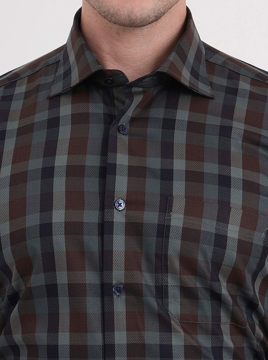 Maroon & Blue Checked Slim Fit Formal Shirt | Metal