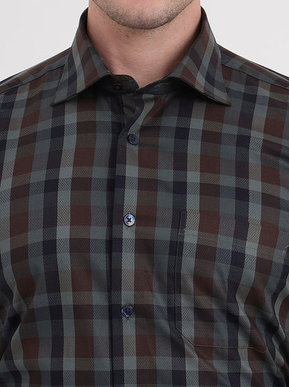 Maroon & Blue Checked Slim Fit Formal Shirt | Metal