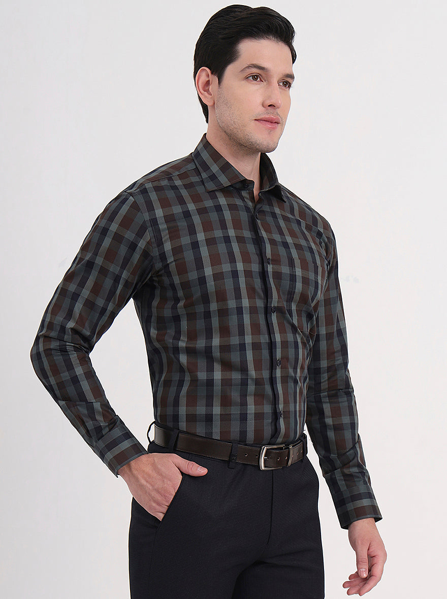 Maroon & Blue Checked Slim Fit Formal Shirt | Metal