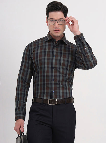Maroon & Blue Checked Slim Fit Formal Shirt | Metal