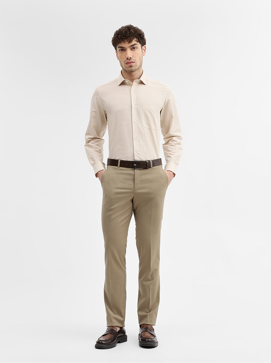 Fawn Solid Slim Fit Formal Trouser | JadeBlue Super Luxe