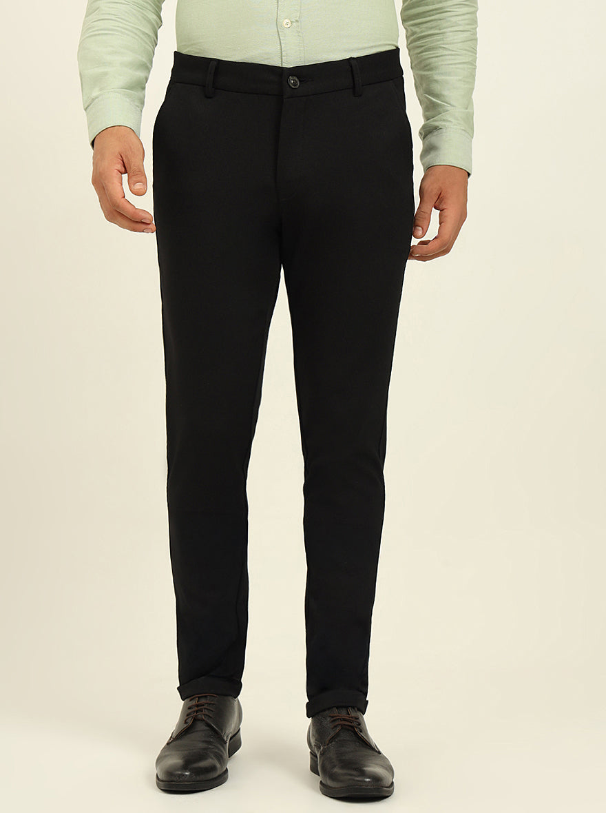 Black Solid Venice Fit Casual Trouser | JadeBlue