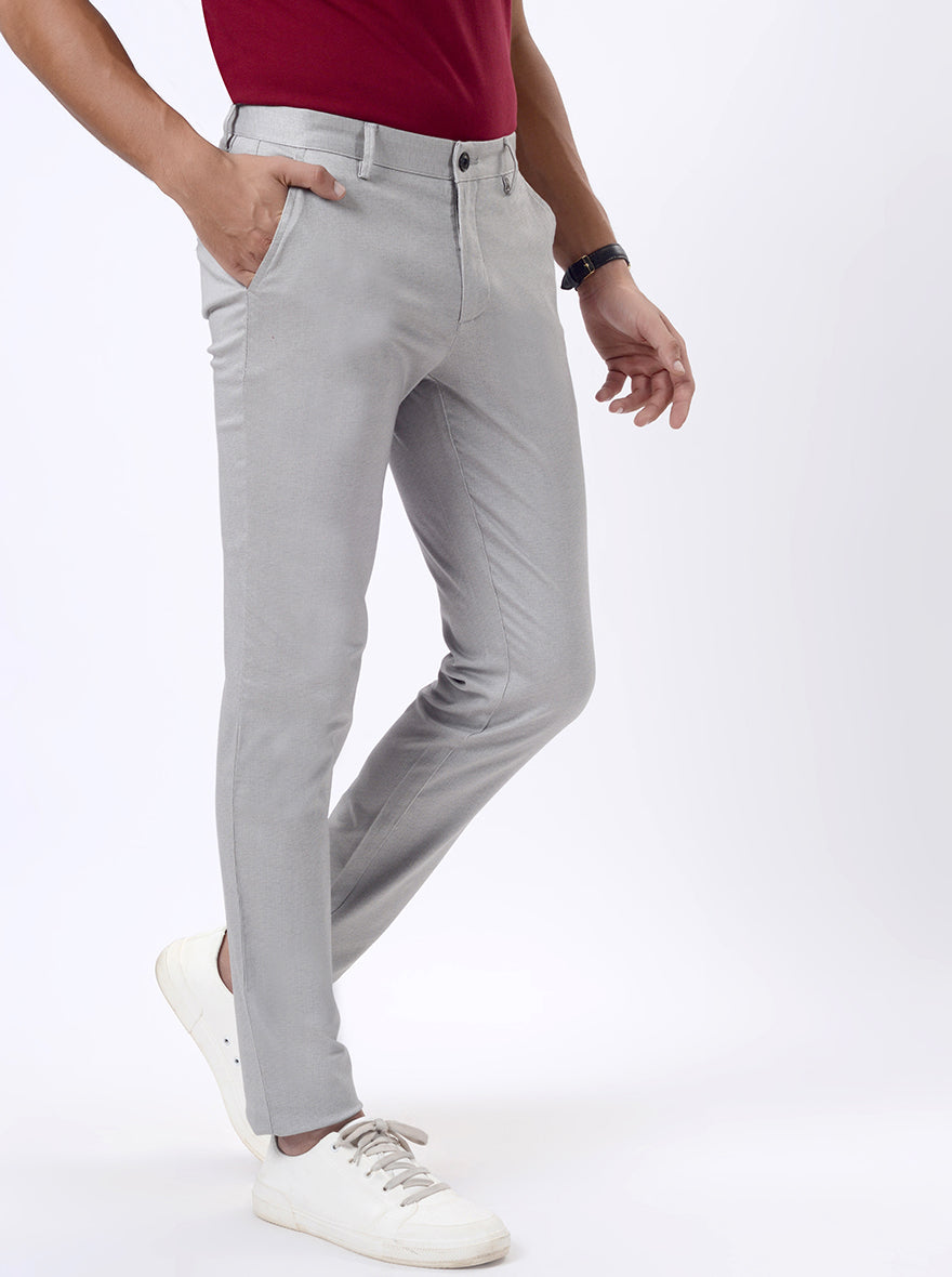 Light Grey Printed Uno Fit Casual Trouser | JadeBlue