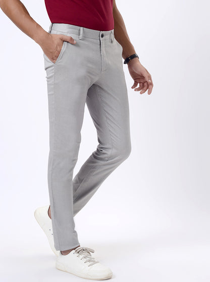 Light Grey Printed Uno Fit Casual Trouser | JadeBlue