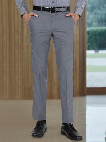 Dark Grey Solid Slim Fit Formal Trouser | Greenfibre