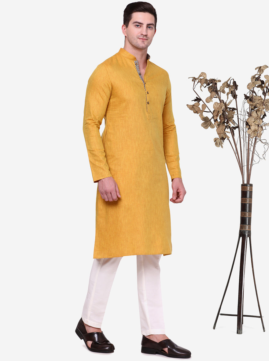 Majestic Light Yellow Solid Kurta | The Kurta Company