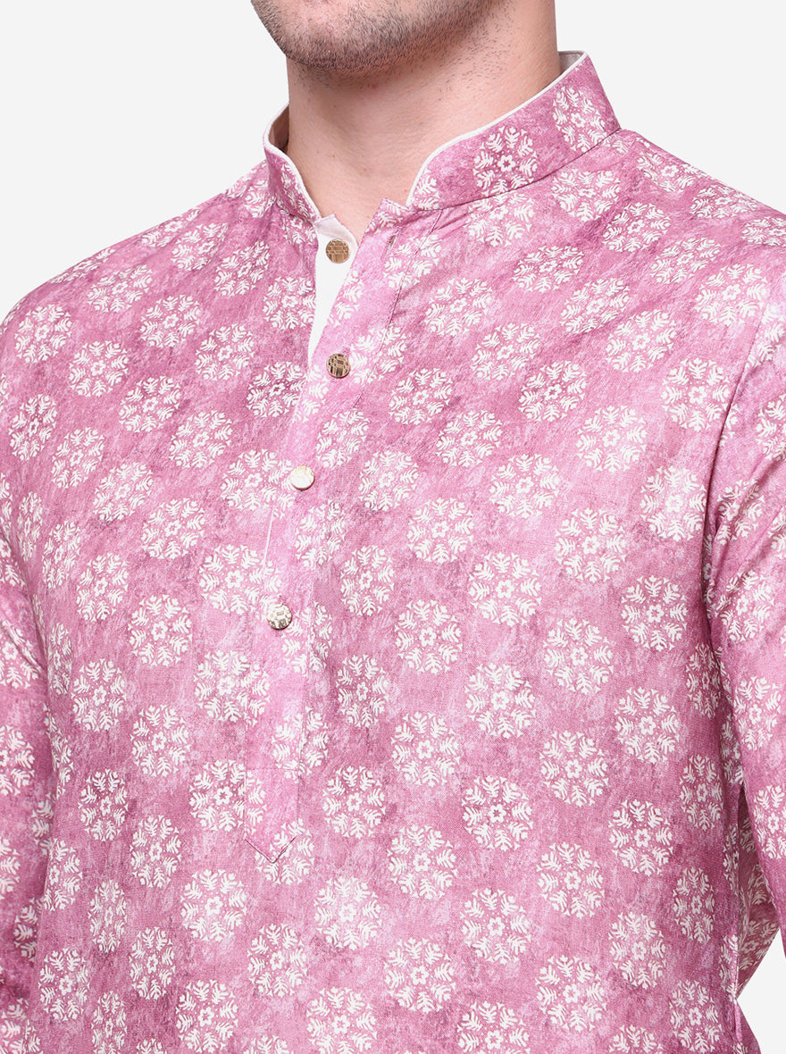 Onion Pink Printed Silk Blend Kurta | The Kurta Company