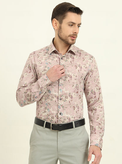Pink & Brown Printed Slim Fit Party Wear Shirt | Wyre