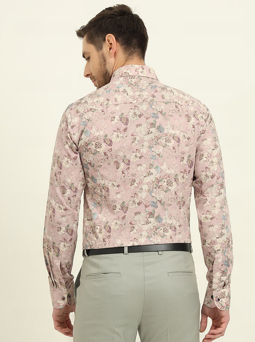 Pink & Brown Printed Slim Fit Party Wear Shirt | Wyre