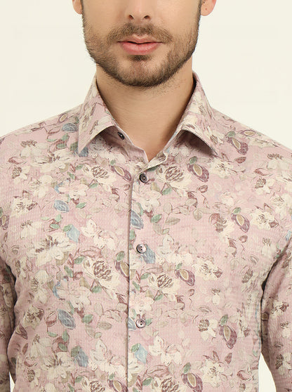 Pink & Brown Printed Slim Fit Party Wear Shirt | Wyre