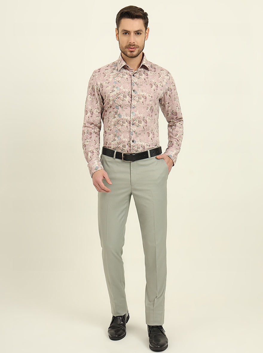 Pink & Brown Printed Slim Fit Party Wear Shirt | Wyre