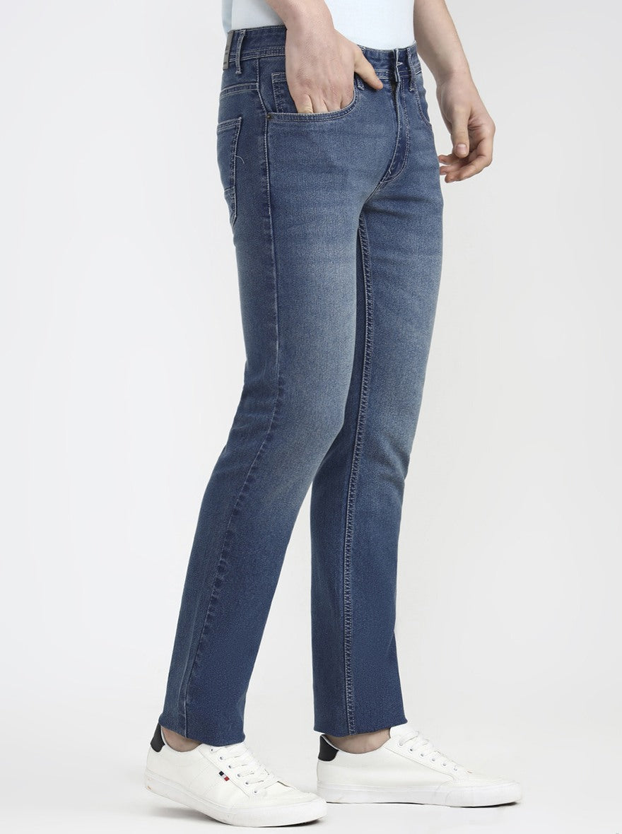 Sky Blue Solid Narrow Fit Jeans | Greenfibre