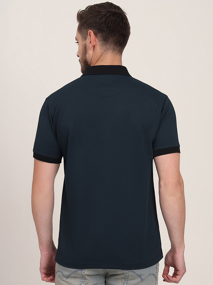 Teal Blue Solid Slim Fit Polo T-Shirt | JadeBlue