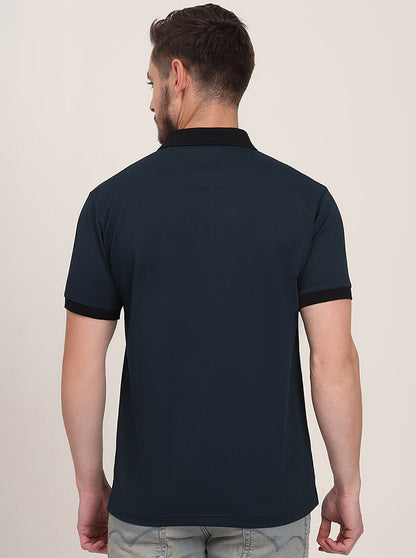 Teal Blue Solid Slim Fit Polo T-Shirt | JadeBlue