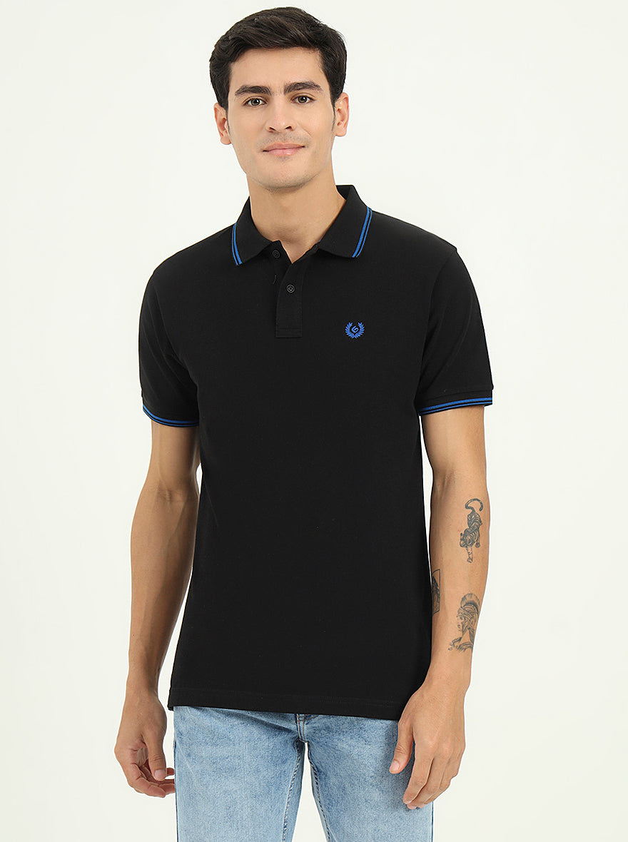 Black Solid Slim Fit Polo T-Shirt | Greenfibre