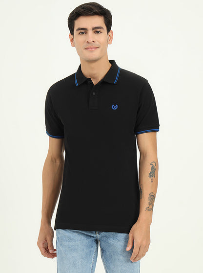Black Solid Slim Fit Polo T-Shirt | Greenfibre