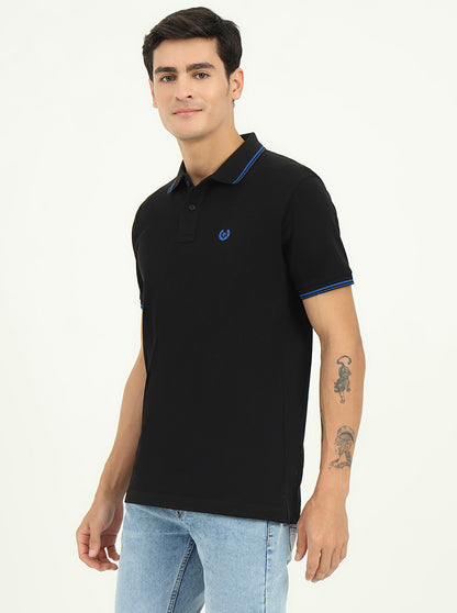 Black Solid Slim Fit Polo T-Shirt | Greenfibre