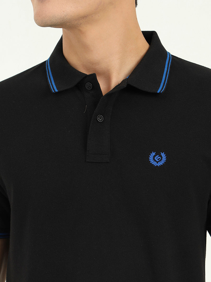 Black Solid Slim Fit Polo T-Shirt | Greenfibre