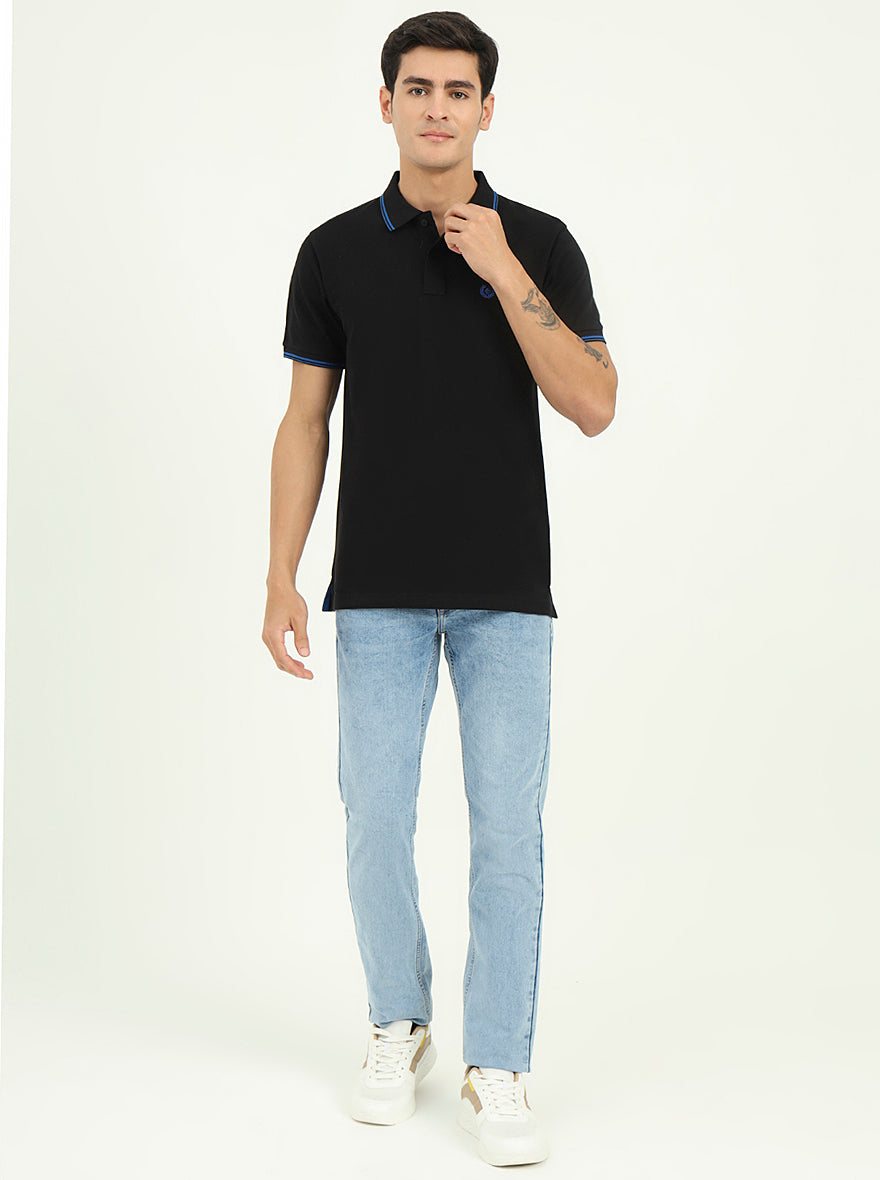 Black Solid Slim Fit Polo T-Shirt | Greenfibre