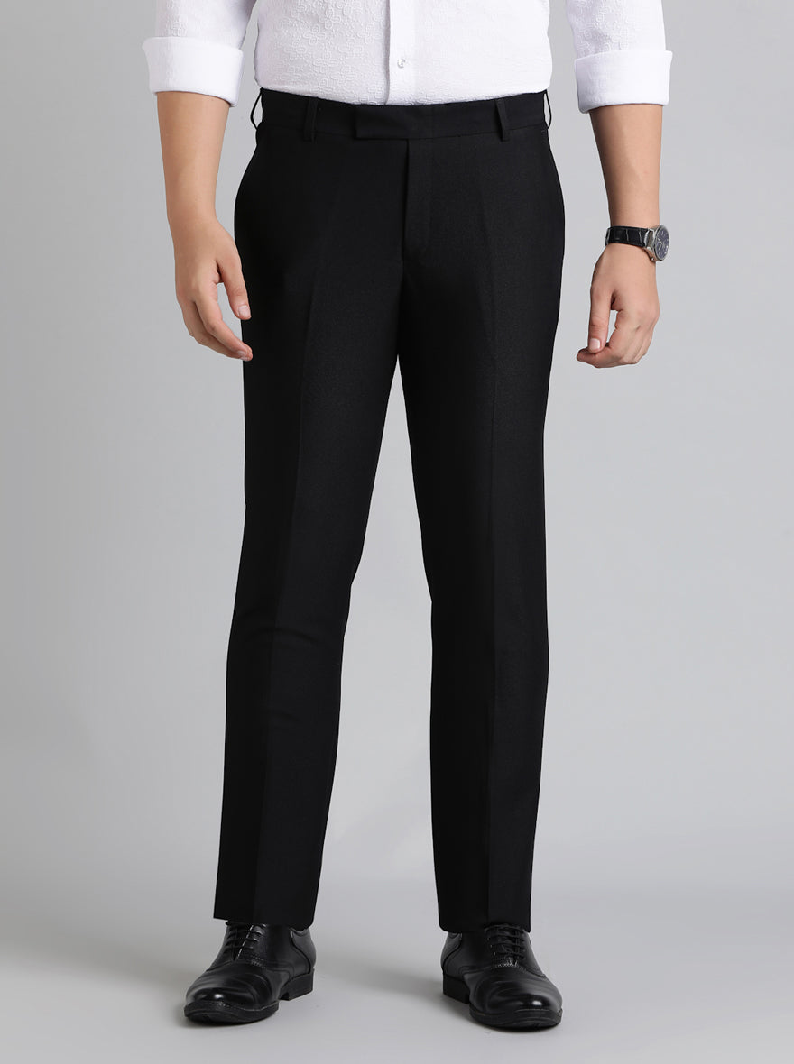 Black Solid Slim Fit Formal Trouser | Metal