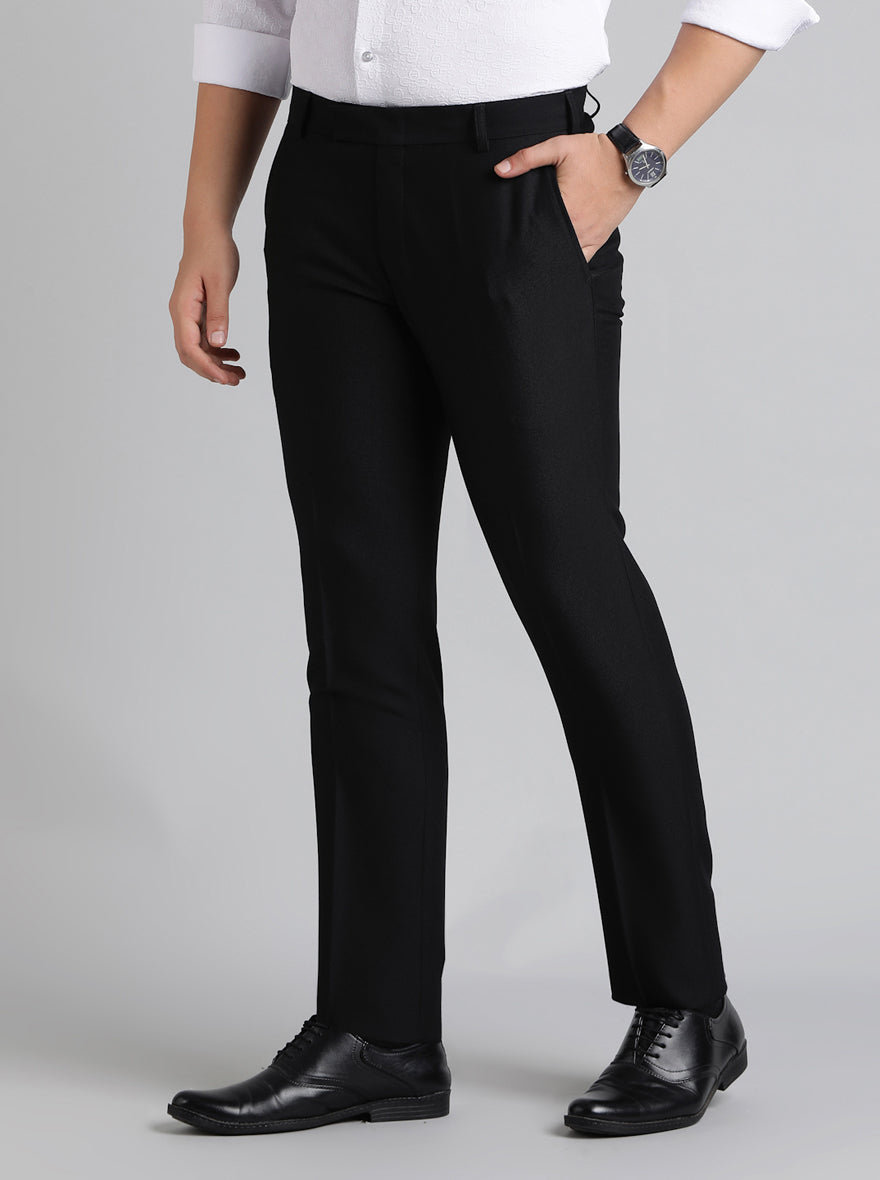Black Solid Slim Fit Formal Trouser | Metal