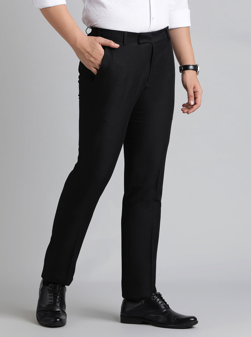 Black Solid Slim Fit Formal Trouser | Metal