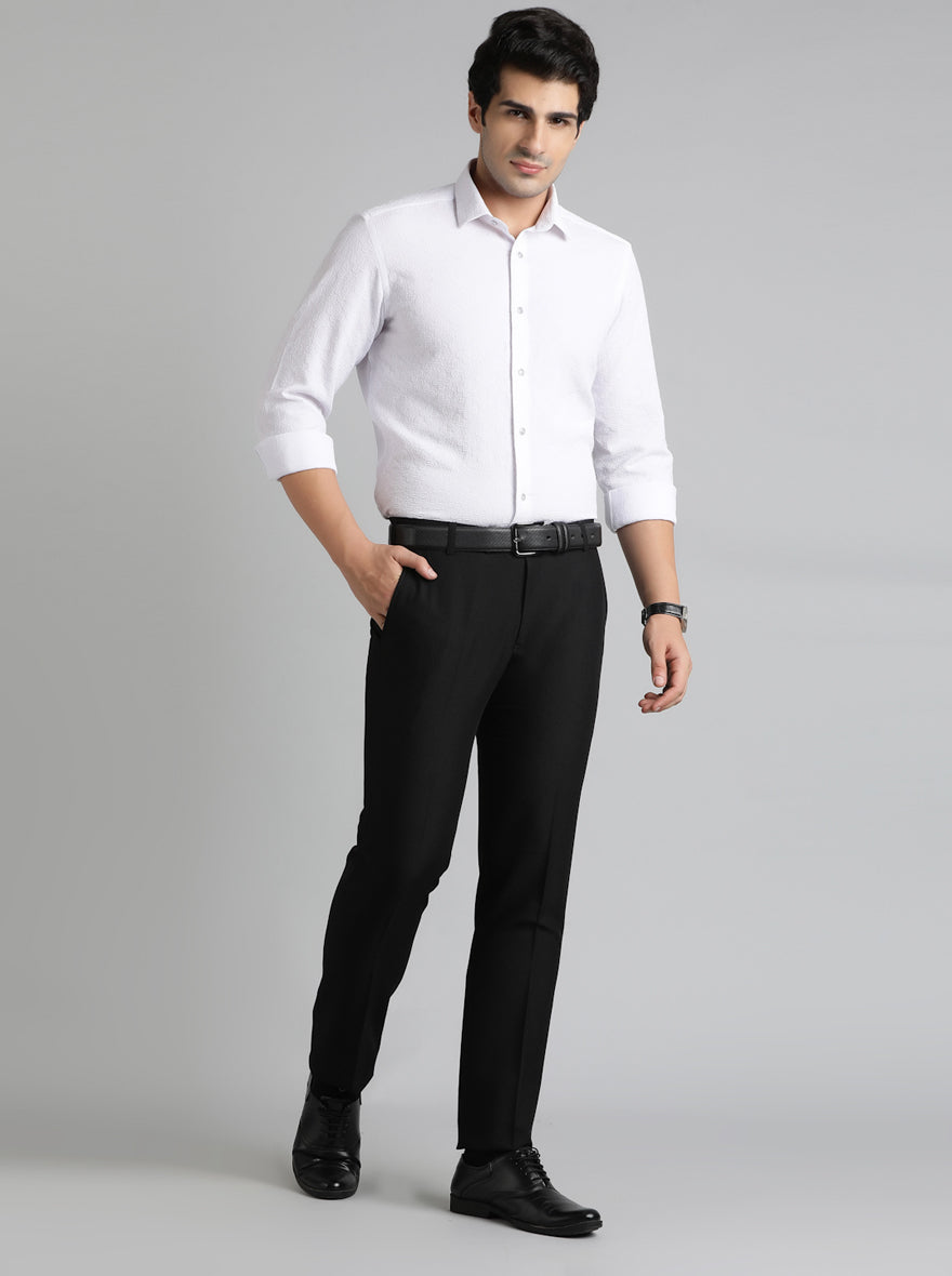 Black Solid Slim Fit Formal Trouser | Metal